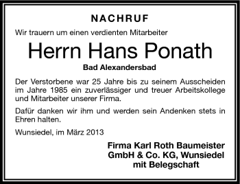 Traueranzeige von Alexander Ponath von Frankenpost