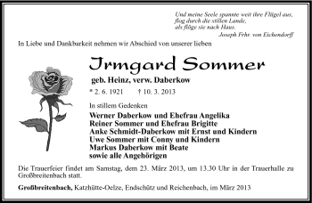 Traueranzeige von Irmgard sommer von Südthüringer Presse