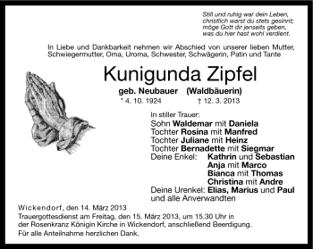 Traueranzeige von Kunigunda Zipfel von Neue Presse Coburg