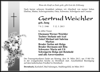 Traueranzeige von Gertrud Weichler von Südthüringer Presse
