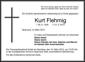 Traueranzeige von Kurt Flehmig von Frankenpost