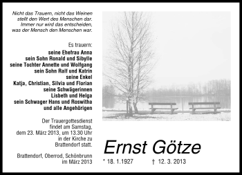 Traueranzeige von Ernst Götze von Südthüringer Presse
