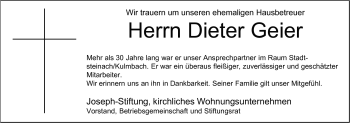 Traueranzeige von Dieter Geier von Frankenpost