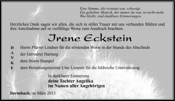 Traueranzeige von Irene Eckstein von Südthüringer Presse