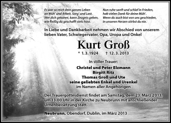 Traueranzeige von Kurt Groß von Südthüringer Presse
