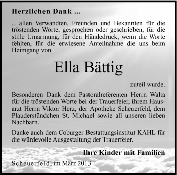 Traueranzeige von Ella Bättig von Neue Presse Coburg