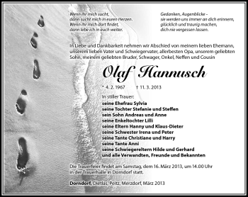 Traueranzeige von Olaf Hannusch von Südthüringer Presse