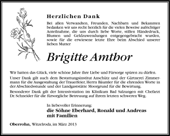 Traueranzeige von Brigitte Amthor von Südthüringer Presse
