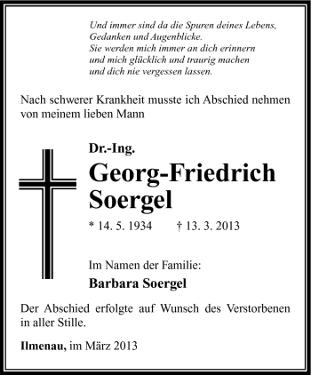 Traueranzeige von Georg-Friedrich Sorgel von Südthüringer Presse