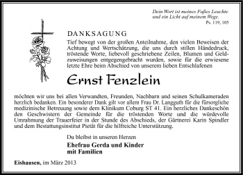 Traueranzeige von Ernst Fenzlein von Südthüringer Presse