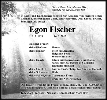 Traueranzeige von Egon Fischer von Südthüringer Presse