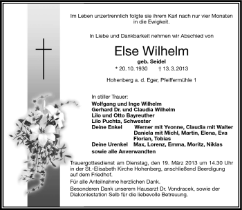 Traueranzeige von Else Wilhelm von Frankenpost