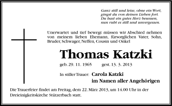 Traueranzeige von Thomas Katzki von Südthüringer Presse