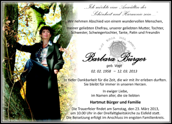 Traueranzeige von Barbara Bürger von Südthüringer Presse
