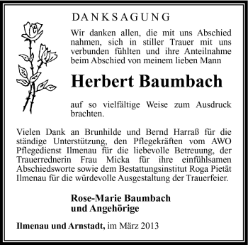 Traueranzeige von Herbert Baumbach von Südthüringer Presse