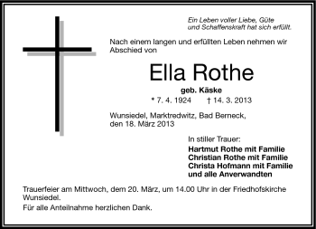 Traueranzeige von Ella Rothe von Frankenpost