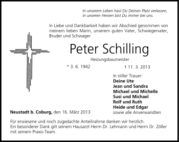 Traueranzeige von Peter Schilling von Neue Presse Coburg