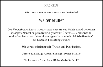 Traueranzeige von Walter Müller von Neue Presse Coburg