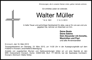 Traueranzeige von Walter Müller von Neue Presse Coburg