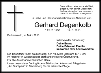 Traueranzeige von Gerhard Degenkolg von Frankenpost