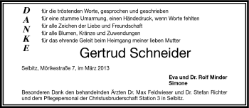 Traueranzeige von Gertrud Schneider von Frankenpost