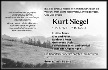 Traueranzeige von Kurt Siegel von Südthüringer Presse