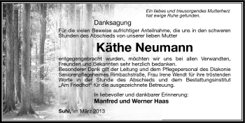 Traueranzeige von Käthe Neumann von Südthüringer Presse