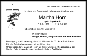 Traueranzeige von Martha Horn von Frankenpost