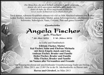 Traueranzeige von Angela Fischer von Südthüringer Presse
