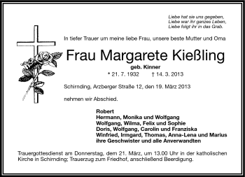 Traueranzeige von Margarete Kießling von Frankenpost