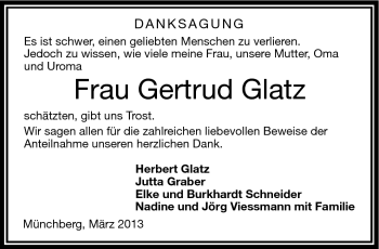 Traueranzeige von Gertrud Glatz von Frankenpost