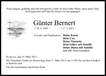 Traueranzeige von Günter Bernert von Neue Presse Coburg