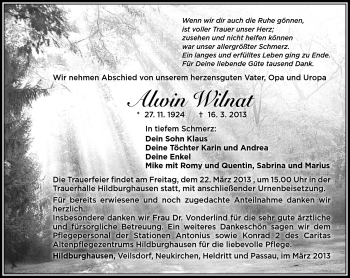 Traueranzeige von Alwin Wilnat von Südthüringer Presse