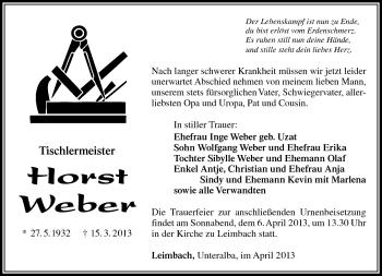 Traueranzeige von Horst Weber von Südthüringer Presse
