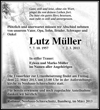 Traueranzeige von Lutz Müller von Südthüringer Presse