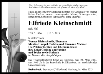 Traueranzeige von Elfriede Kleinschmidt von Südthüringer Presse