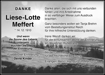 Traueranzeige von Liese-Lotte Meffert von Südthüringer Presse