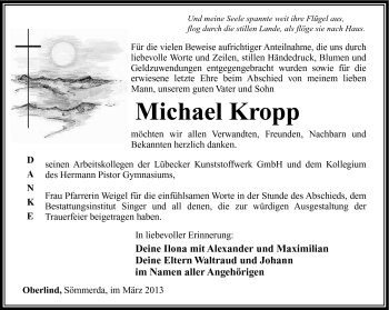 Traueranzeige von Michael Kropp von Südthüringer Presse