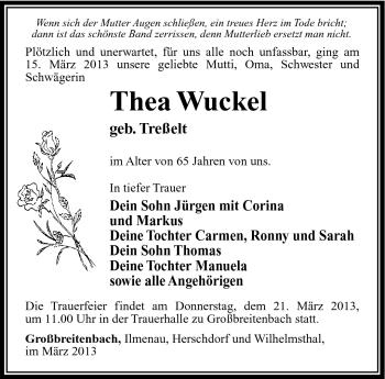 Traueranzeige von Thea Wuckel von Südthüringer Presse