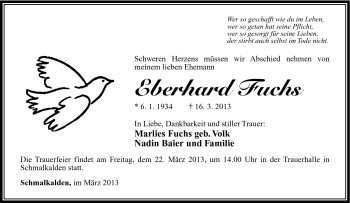 Traueranzeige von Eberhard Fuchs von Südthüringer Presse