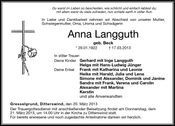 Traueranzeige von Anna Langguth von Neue Presse Coburg
