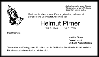 Traueranzeige von Helmut Pirner von Frankenpost