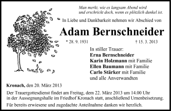 Traueranzeige von Adam Bernschneider von Neue Presse Coburg