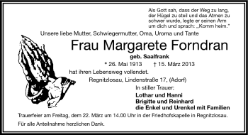 Traueranzeige von Margarete Forndran von Frankenpost