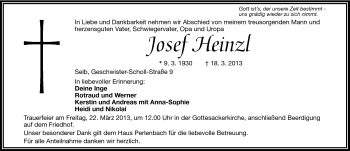 Traueranzeige von Josef Heinzl von Frankenpost