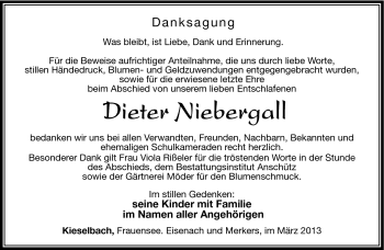 Traueranzeige von Dieter Niebergall von Südthüringer Presse