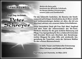 Traueranzeige von Peter Schreyer von Südthüringer Presse