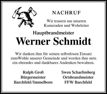 Traueranzeige von Werner Schmidt von Südthüringer Presse