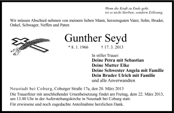Traueranzeige von Gunther Seyd von Neue Presse Coburg