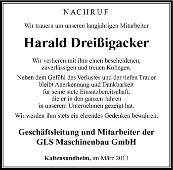 Traueranzeige von Harald Dreißigacker von Südthüringer Presse